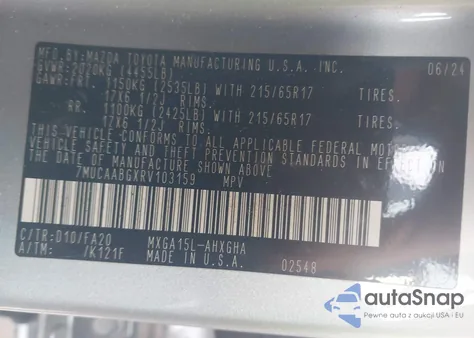 2024 Toyota Corolla Cross Le z USA, uszkodzony, nr VIN 7MUCAABGXRV103159